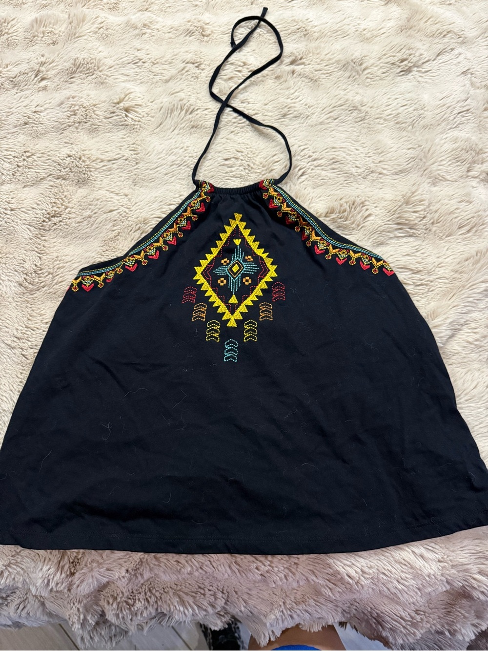 Black Halter Camisole with Colorful Aztec Embroidery